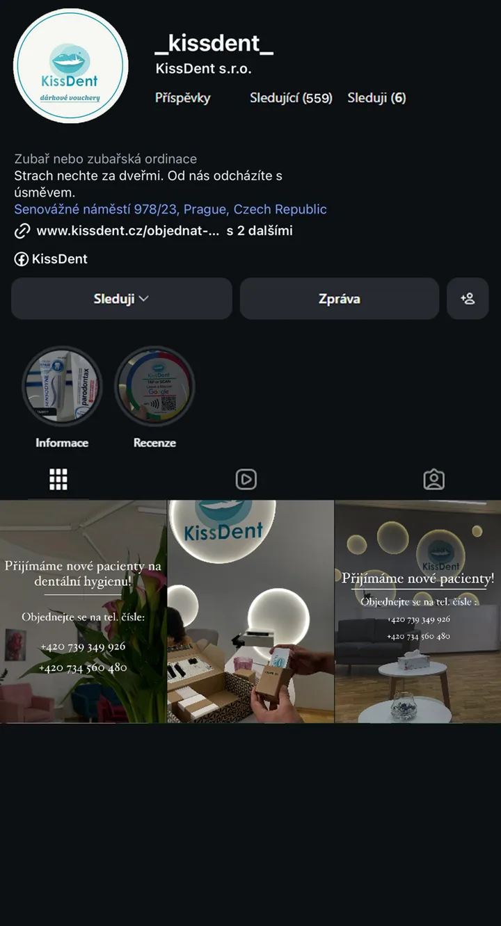KissDent Instagram - před